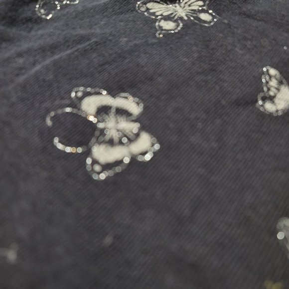 Jalate glitter black silver butterfly long sleev shirt with queen ann neckline M - Picture 4 of 4